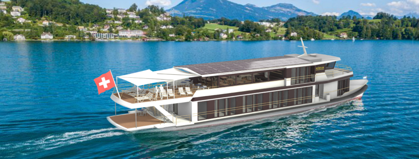 Die Rigatus bietet ab voraussichtlich 2026 max. 22 Gästen eine gediegene Atmosphäre auf dem Vierwaldstättersee (Rendering Rigatus Swiss Premium Yachting)