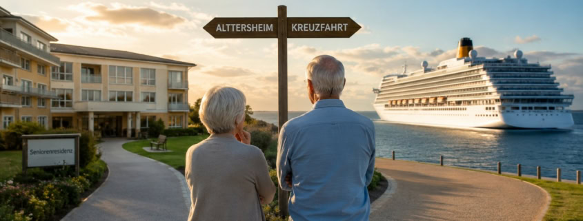 Abenteuer Ruhestand: Weltreise auf dem Kreuzfahrtschiff versus Altersheim (Foto mit KI erstellt)
