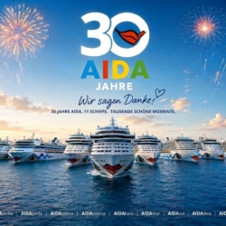AIDA Cruises feiert 30 Jahre auf den Weltmeeren (Foto mit KI erstellt)