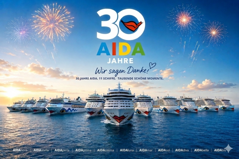 AIDA Cruises feiert 30 Jahre auf den Weltmeeren (Foto mit KI erstellt)
