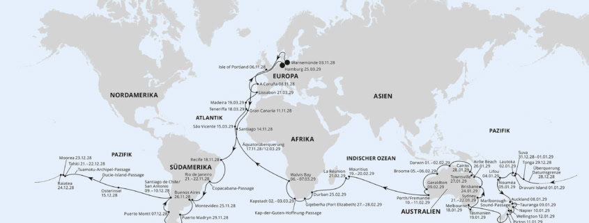Die Weltreise 2028 der AIDAmar im Überblick (Grafik AIDA Cruises)